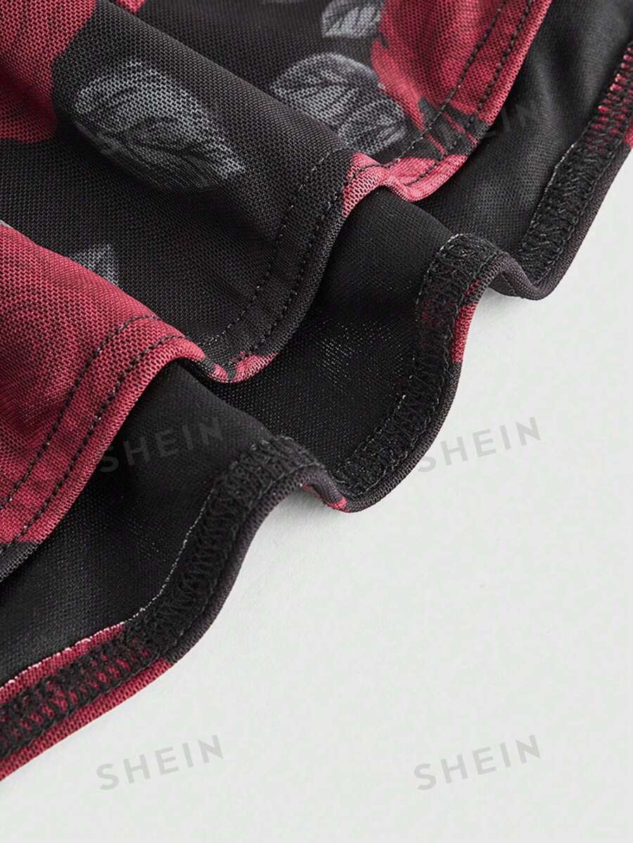ROMWE Top sin tirantes para damas con diseño de rosa y cinta