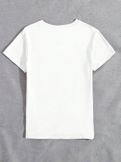 SHEIN LUNE Camiseta con gráficos de letras divertidas de gato enojado para mujer - 'Cada persona mayor tiene un corazón joven' Impresión de letras en cuello redondo y manga corta