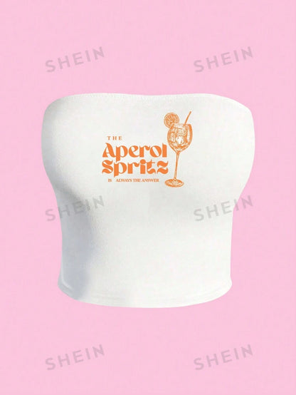 SHEIN EZwear Blusa casual de verano para mujer con estampado de letras y top de tubo