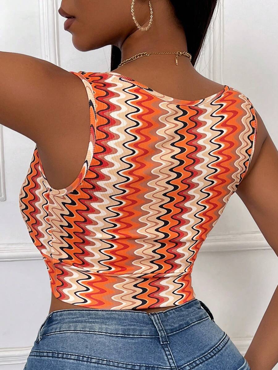SHEIN Slayr Top de tirantes para mujer con cuello en V profundo, ajuste ceñido y bloque de color con rayas y estampado