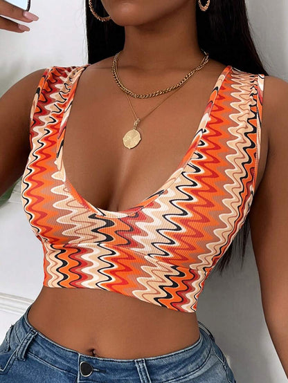 SHEIN Slayr Top de tirantes para mujer con cuello en V profundo, ajuste ceñido y bloque de color con rayas y estampado