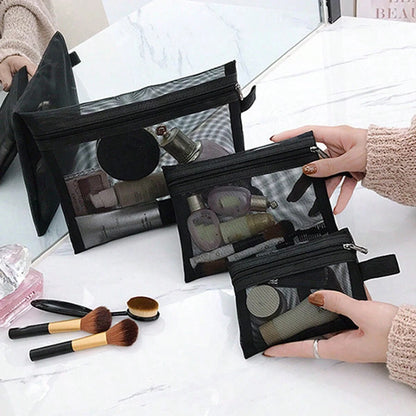 1 pieza/ 3 piezas Bolsa de maquillaje simple, pequeña bolsa de almacenamiento de pintalabios almohadillado, bolsa portátil mini de malla transparente