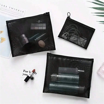 1 pieza/ 3 piezas Bolsa de maquillaje simple, pequeña bolsa de almacenamiento de pintalabios almohadillado, bolsa portátil mini de malla transparente