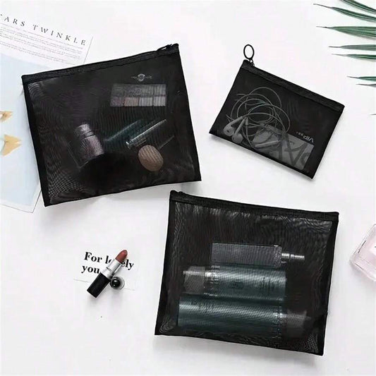 1 pieza/ 3 piezas Bolsa de maquillaje simple, pequeña bolsa de almacenamiento de pintalabios almohadillado, bolsa portátil mini de malla transparente