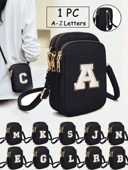 1 pieza Bolso de viaje de moda informal con correa cruzada y bolsa de tela para teléfono móvil y cartera vertical para niña. Regalos para el regreso a la escuela. (La posición de las letras no está fija)