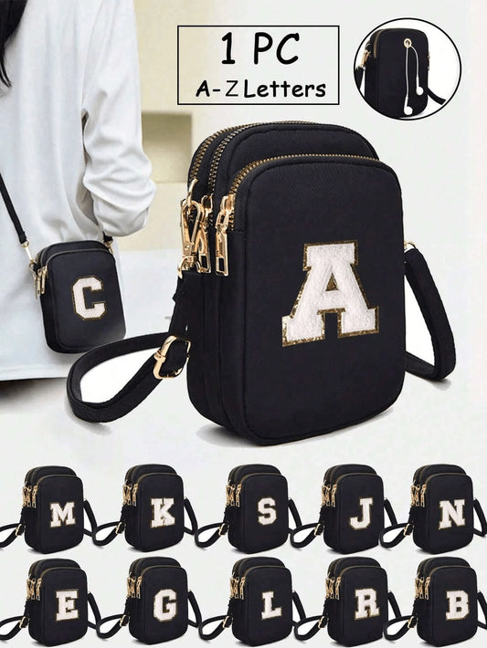 1 pieza Bolso de viaje de moda informal con correa cruzada y bolsa de tela para teléfono móvil y cartera vertical para niña. Regalos para el regreso a la escuela. (La posición de las letras no está fija)