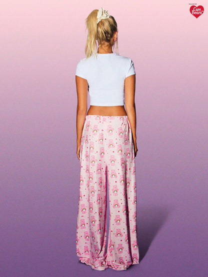 MISSGUIDED x Carebears MISSGUIDED Conjunto de pijama de dos piezas, ropa de dormir y estar en casa con gráfico de nube y arcoíris, camiseta de bebé y pantalones de pierna ancha, ropa de noche cómoda