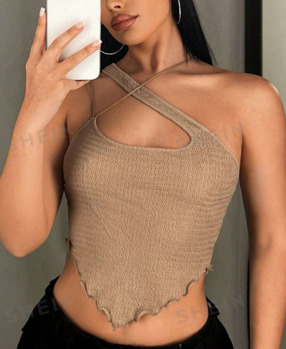 SHEIN ICON Top crop de hombros asimétricos con abertura bajo pañuelo