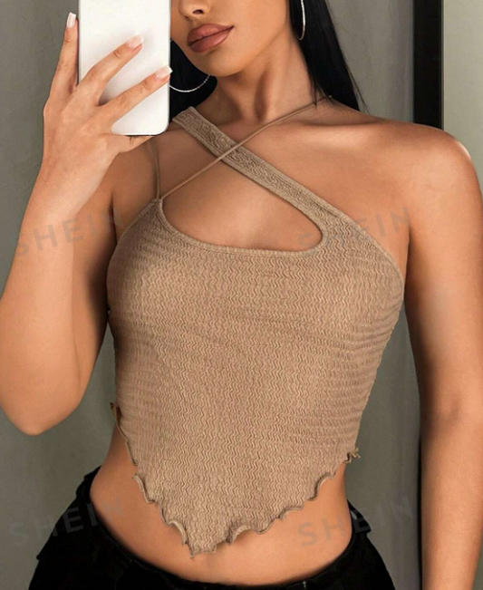 SHEIN ICON Top crop de hombros asimétricos con abertura bajo pañuelo