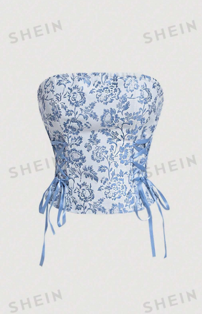 SHEIN MOD Blusa Sin Tirantes Con Estampado Floral Para Mujer