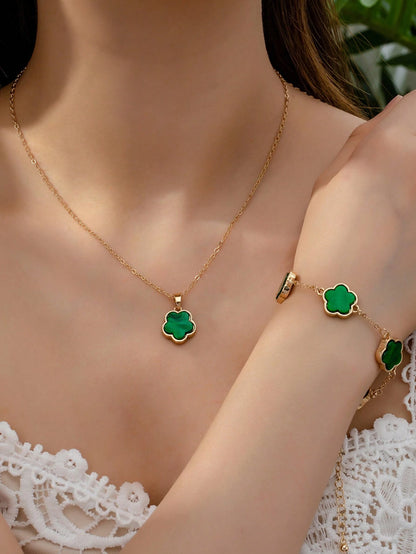 1 Conjunto De Collar De Dije Con Trébol De La Suerte Del Estilo De La Playa Y Pulsera Encantadores Y Modernos, Joyería Bohemia, Perfecto Regalo Del Día De La Madre Para Uso Diario Para Mujeres