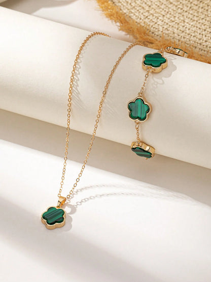 1 Conjunto De Collar De Dije Con Trébol De La Suerte Del Estilo De La Playa Y Pulsera Encantadores Y Modernos, Joyería Bohemia, Perfecto Regalo Del Día De La Madre Para Uso Diario Para Mujeres