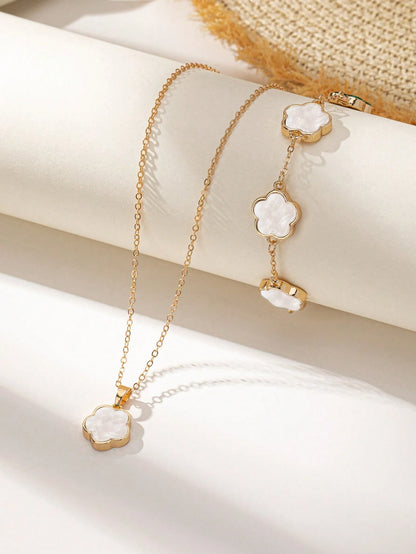 1 Conjunto De Collar De Dije Con Trébol De La Suerte Del Estilo De La Playa Y Pulsera Encantadores Y Modernos, Joyería Bohemia, Perfecto Regalo Del Día De La Madre Para Uso Diario Para Mujeres