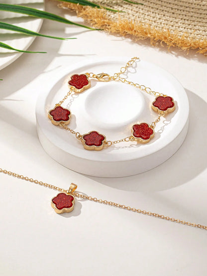 1 Conjunto De Collar De Dije Con Trébol De La Suerte Del Estilo De La Playa Y Pulsera Encantadores Y Modernos, Joyería Bohemia, Perfecto Regalo Del Día De La Madre Para Uso Diario Para Mujeres