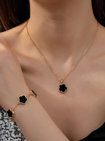 1 Conjunto De Collar De Dije Con Trébol De La Suerte Del Estilo De La Playa Y Pulsera Encantadores Y Modernos, Joyería Bohemia, Perfecto Regalo Del Día De La Madre Para Uso Diario Para Mujeres