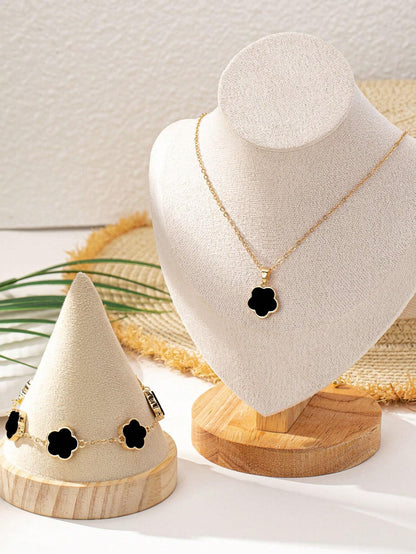 1 Conjunto De Collar De Dije Con Trébol De La Suerte Del Estilo De La Playa Y Pulsera Encantadores Y Modernos, Joyería Bohemia, Perfecto Regalo Del Día De La Madre Para Uso Diario Para Mujeres