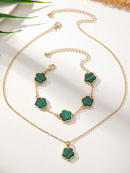 1 Conjunto De Collar De Dije Con Trébol De La Suerte Del Estilo De La Playa Y Pulsera Encantadores Y Modernos, Joyería Bohemia, Perfecto Regalo Del Día De La Madre Para Uso Diario Para Mujeres