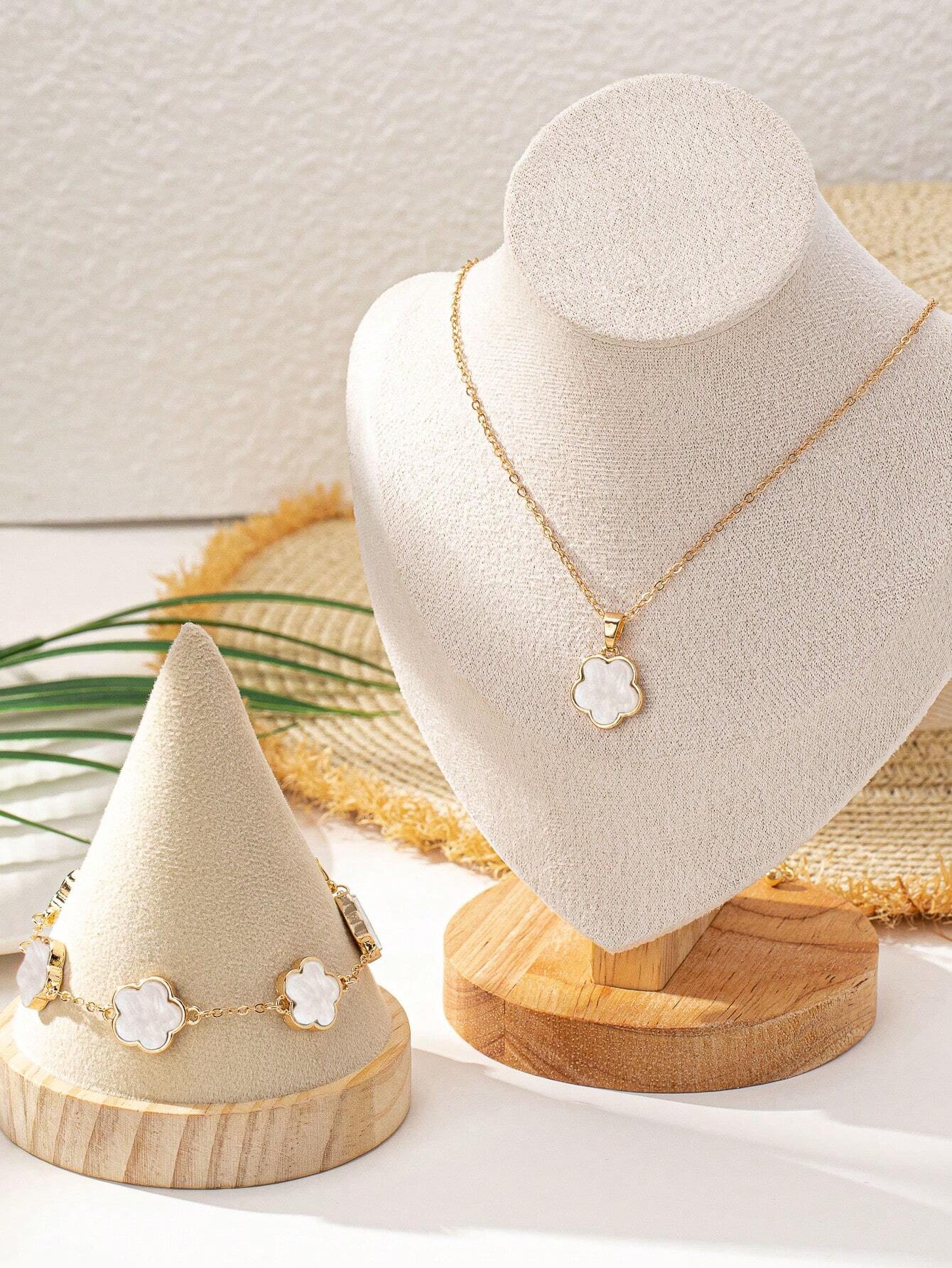 1 Conjunto De Collar De Dije Con Trébol De La Suerte Del Estilo De La Playa Y Pulsera Encantadores Y Modernos, Joyería Bohemia, Perfecto Regalo Del Día De La Madre Para Uso Diario Para Mujeres