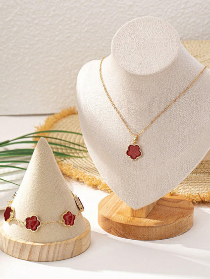1 Conjunto De Collar De Dije Con Trébol De La Suerte Del Estilo De La Playa Y Pulsera Encantadores Y Modernos, Joyería Bohemia, Perfecto Regalo Del Día De La Madre Para Uso Diario Para Mujeres