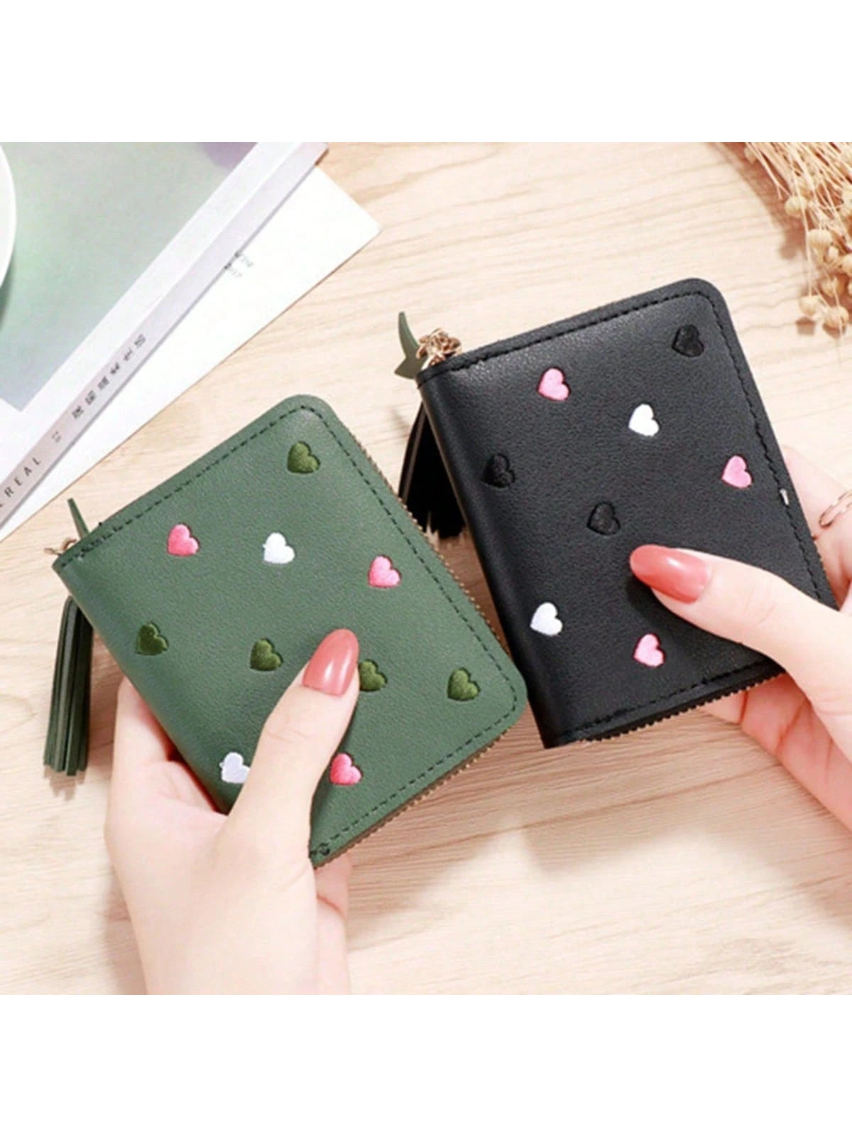 1 PIEZA Nuevo monedero bolso de tarjetas de PU, billetera corta y linda pequeña monedero, mini bolsa de almacenamiento para decoración del hogar, bolsa de viaje, bolsa de maquillaje.