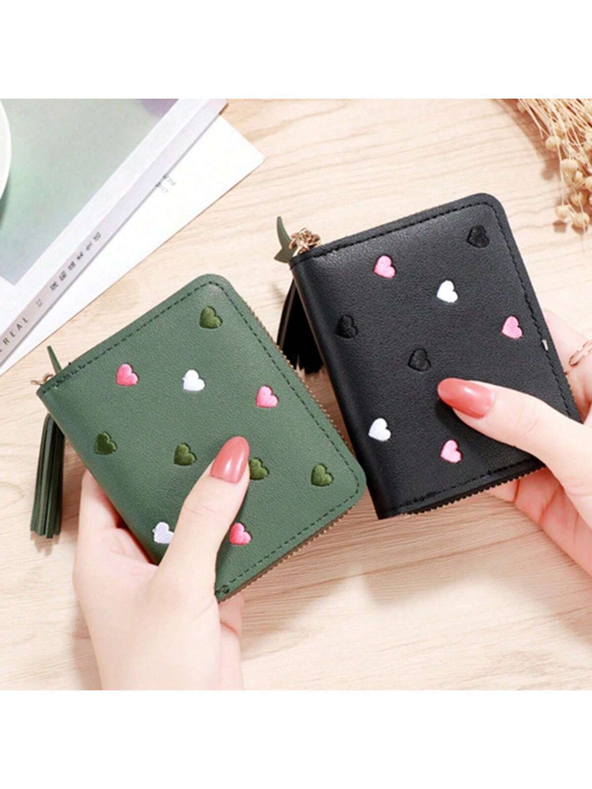 1 PIEZA Nuevo monedero bolso de tarjetas de PU, billetera corta y linda pequeña monedero, mini bolsa de almacenamiento para decoración del hogar, bolsa de viaje, bolsa de maquillaje.