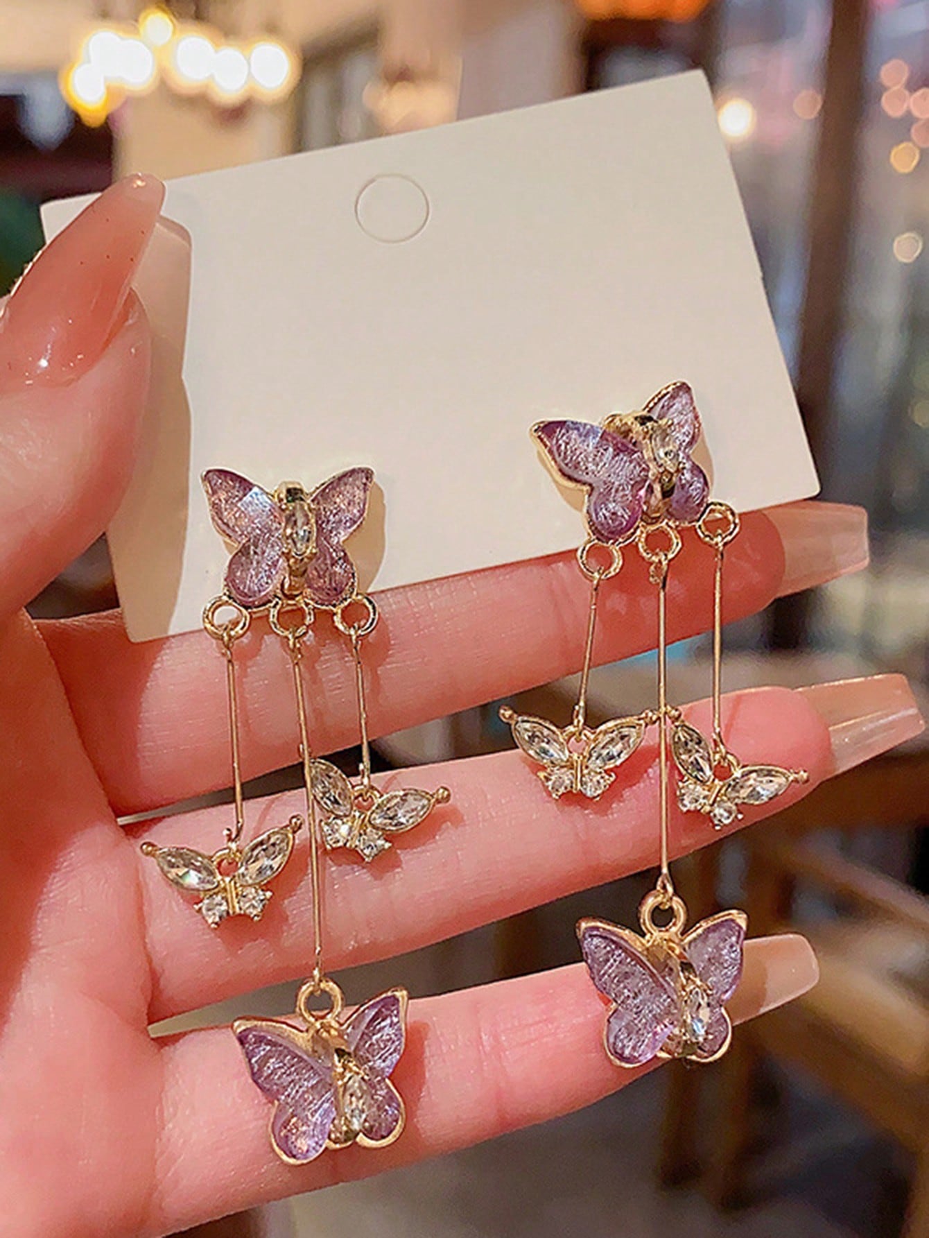 1 Par De Aretes Largos Con Borlas Y Diseño De Mariposa Morada De Calidad Súper Hada, Accesorio Diario