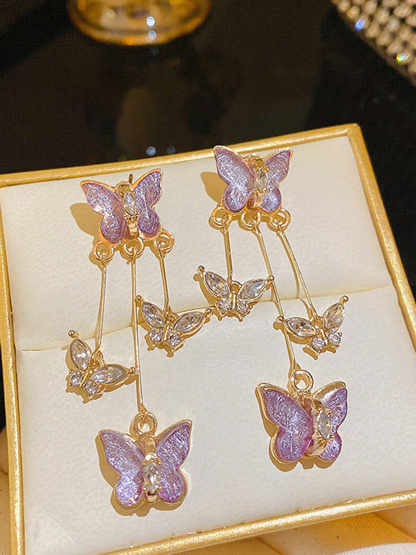1 Par De Aretes Largos Con Borlas Y Diseño De Mariposa Morada De Calidad Súper Hada, Accesorio Diario