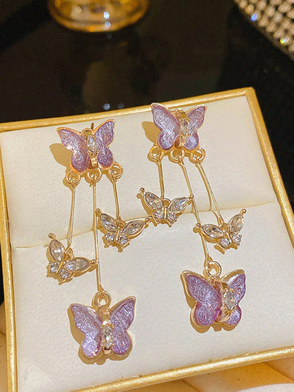 1 Par De Aretes Largos Con Borlas Y Diseño De Mariposa Morada De Calidad Súper Hada, Accesorio Diario