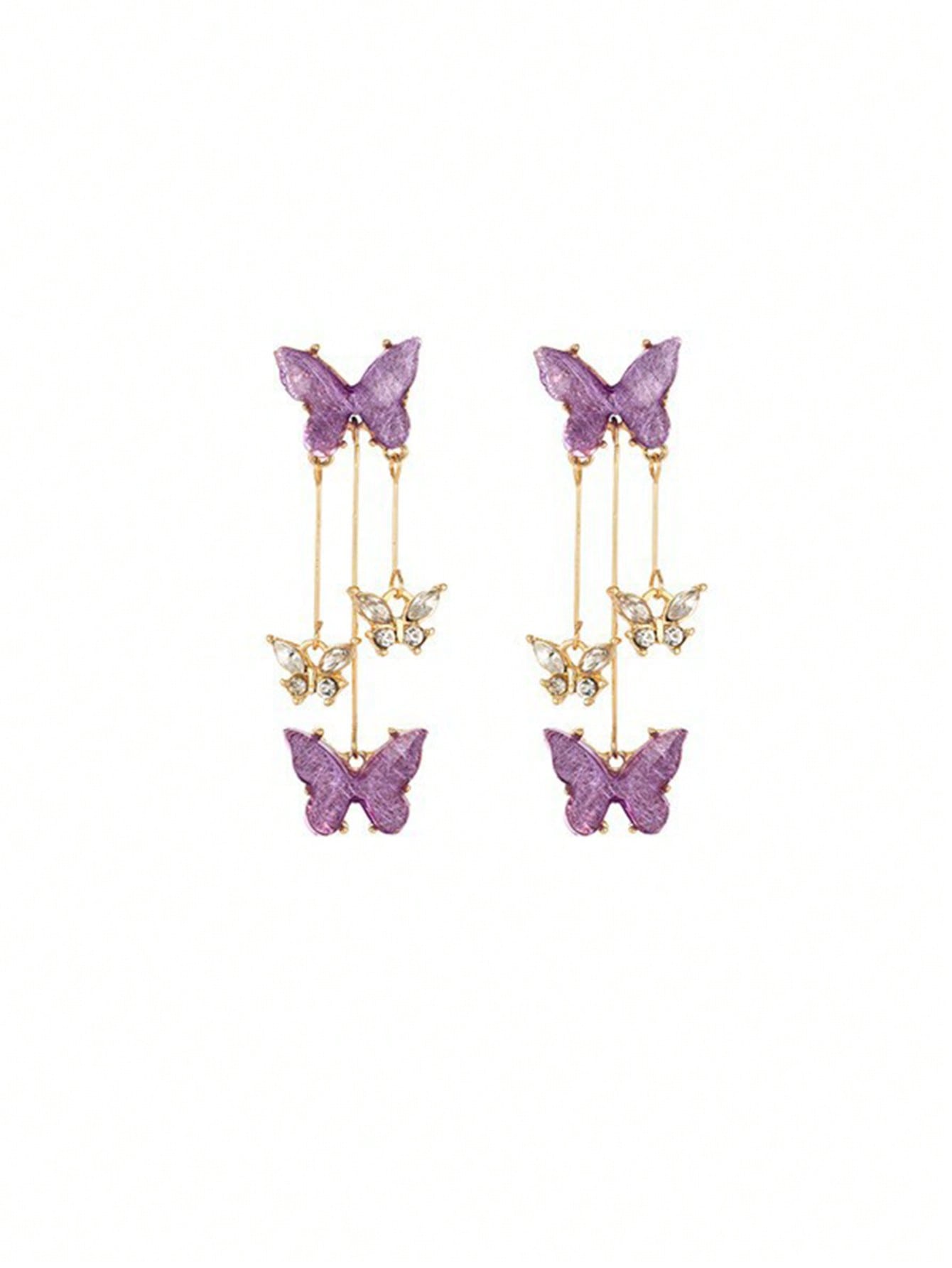 1 Par De Aretes Largos Con Borlas Y Diseño De Mariposa Morada De Calidad Súper Hada, Accesorio Diario