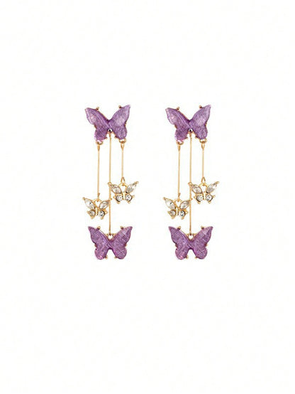 1 Par De Aretes Largos Con Borlas Y Diseño De Mariposa Morada De Calidad Súper Hada, Accesorio Diario