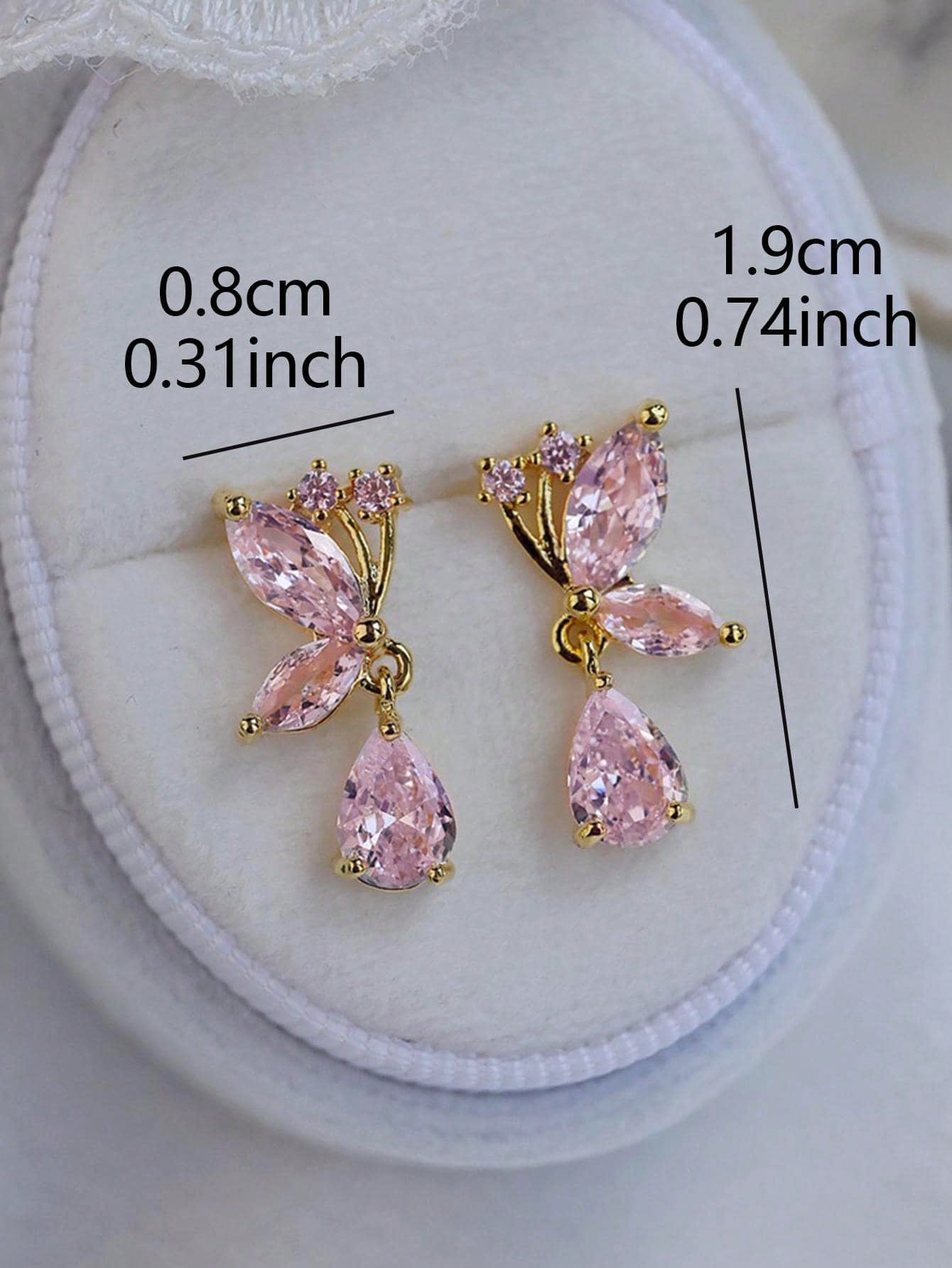 1 Par De Pendientes De Moda Personalizados Rosa Con Lágrima Y Mariposa Colgante Para Mujeres