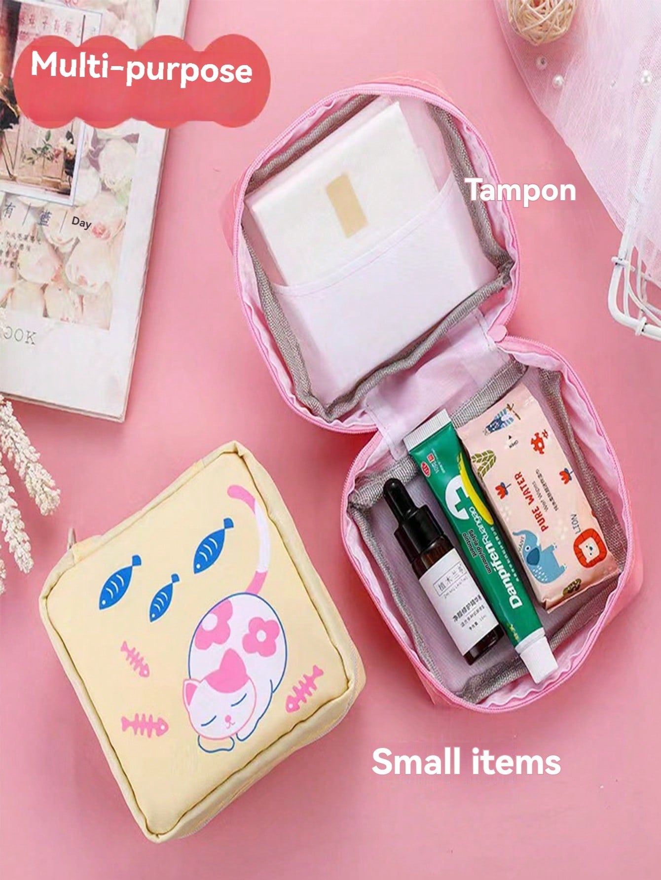 1 Pieza Bolsa de almacenamiento de servilletas, bolsa para copa menstrual, soporte para almohadillas de lactancia, bolsas para tampones, bolsas para productos femeninos, estuche portátil de kit de periodo para niñas y mujeres