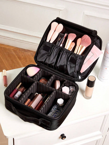 1 Pieza Bolso de maquillaje de viaje multifuncional de gran capacidad color negro clasificado para mujeres y niñas, neceser de maquillaje, bolsa de cuidado de la piel, neceser de artículos de tocador