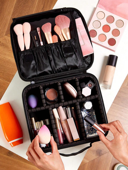 1 Pieza Bolso de maquillaje de viaje multifuncional de gran capacidad color negro clasificado para mujeres y niñas, neceser de maquillaje, bolsa de cuidado de la piel, neceser de artículos de tocador