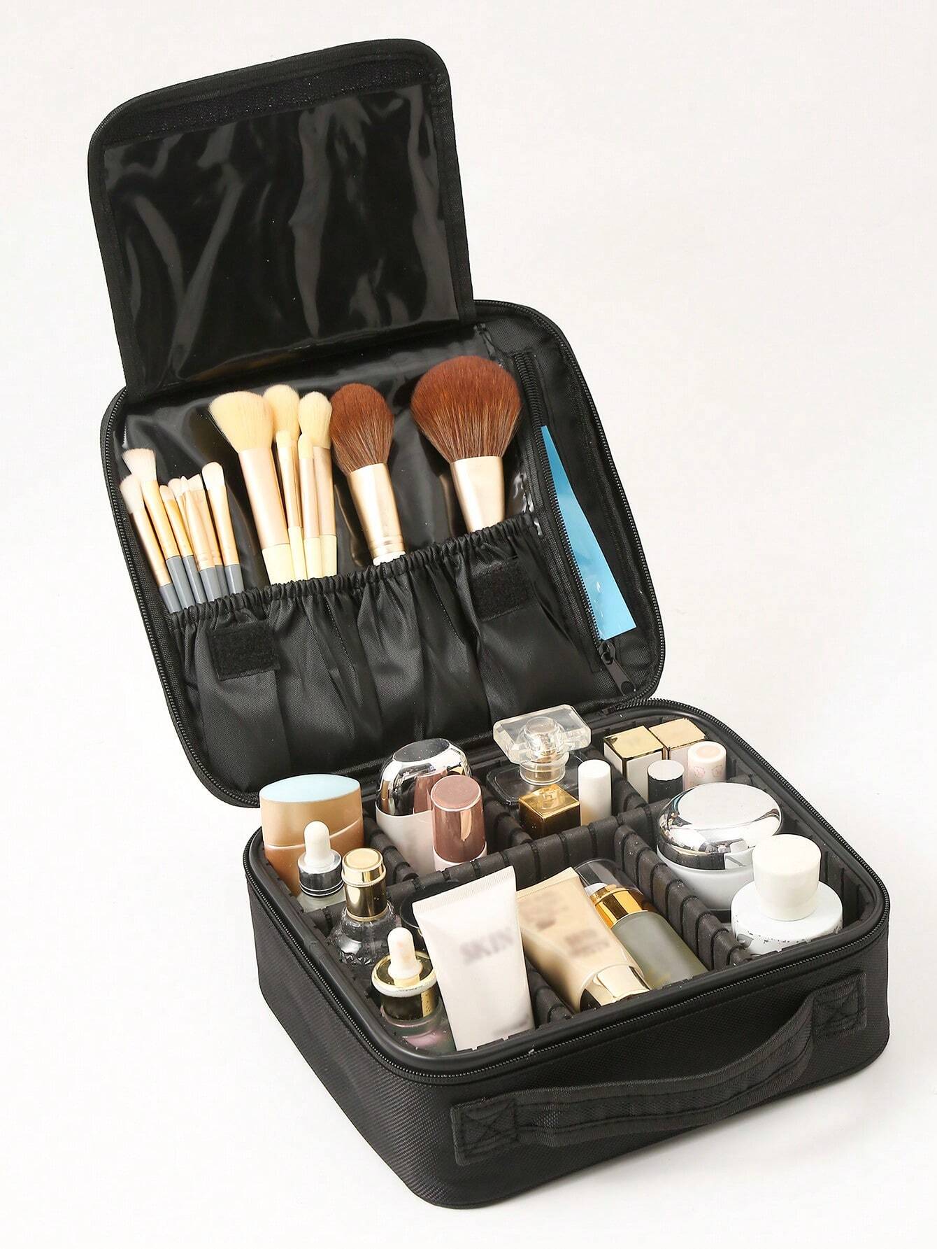 1 Pieza Bolso de maquillaje de viaje multifuncional de gran capacidad color negro clasificado para mujeres y niñas, neceser de maquillaje, bolsa de cuidado de la piel, neceser de artículos de tocador