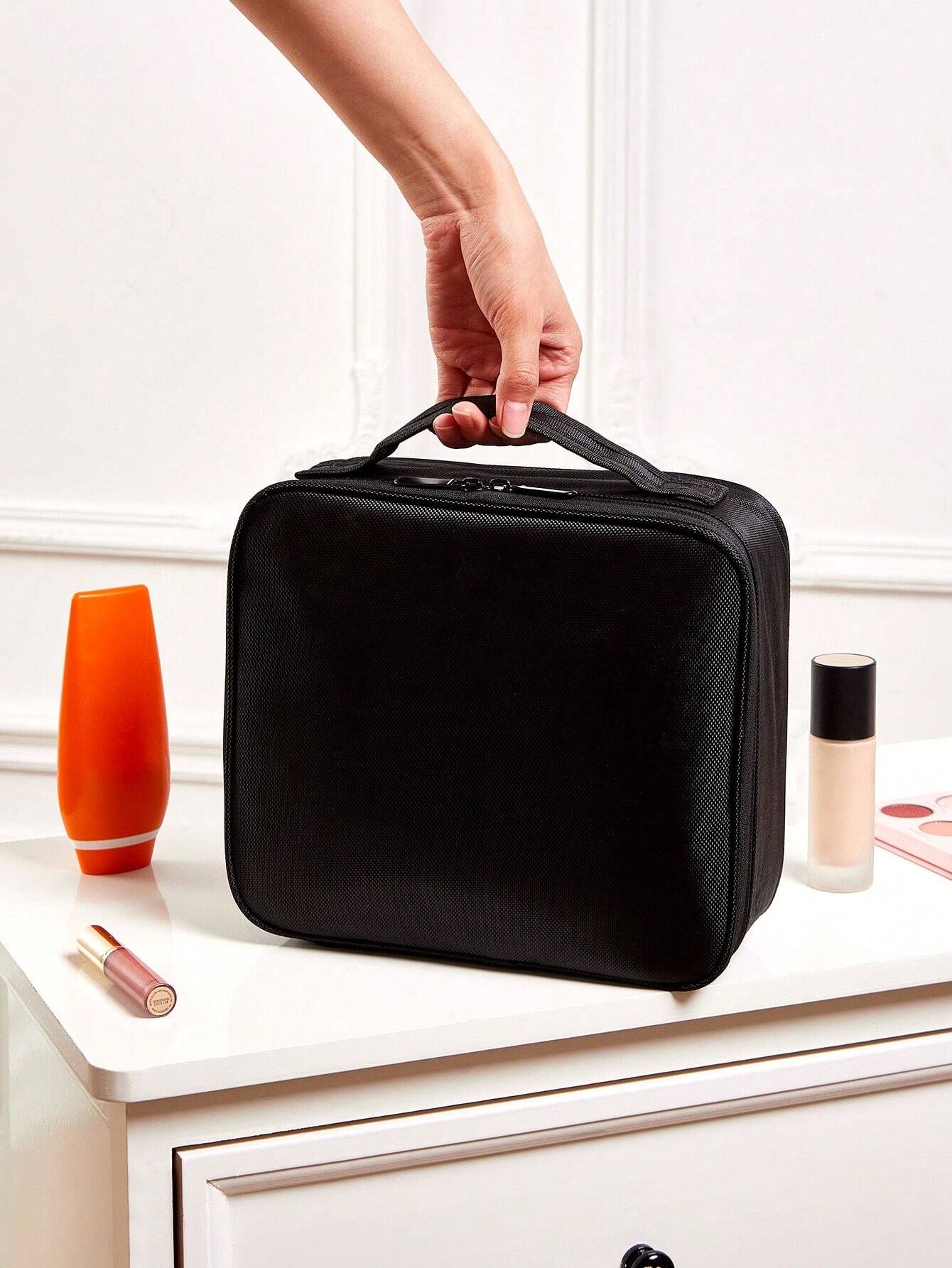 1 Pieza Bolso de maquillaje de viaje multifuncional de gran capacidad color negro clasificado para mujeres y niñas, neceser de maquillaje, bolsa de cuidado de la piel, neceser de artículos de tocador