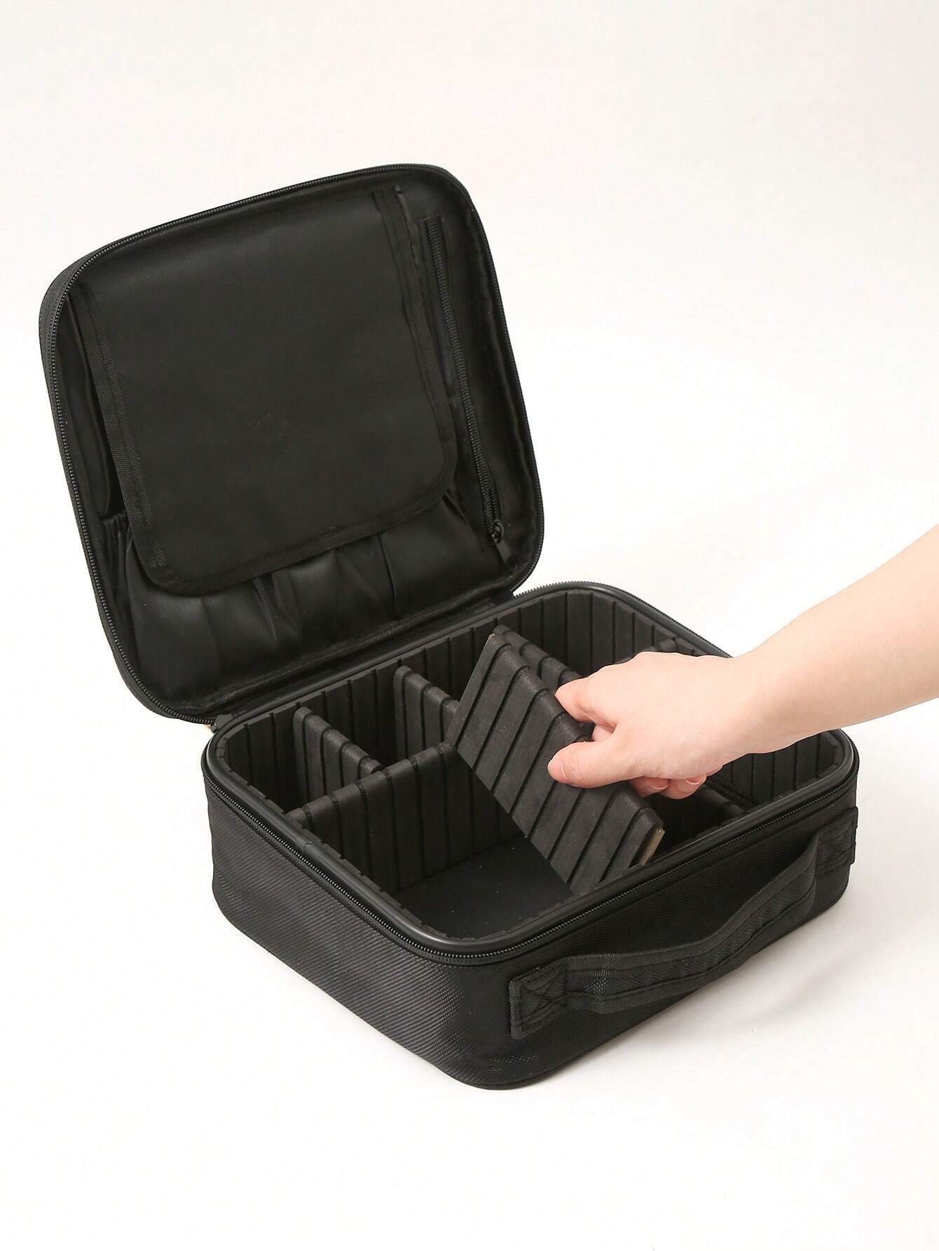 1 Pieza Bolso de maquillaje de viaje multifuncional de gran capacidad color negro clasificado para mujeres y niñas, neceser de maquillaje, bolsa de cuidado de la piel, neceser de artículos de tocador