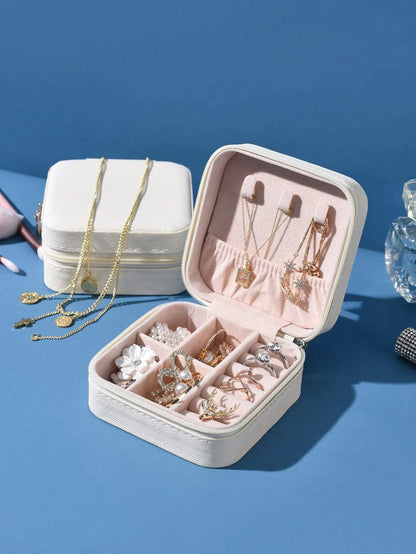 1 Pieza Caja De Almacenamiento De Joyas De Pu Sin Diseño, Caja De Almacenamiento De Joyas A Prueba De Polvo Para Uso Doméstico, Caja De Joyas Portátil De Gran Capacidad Para Viajes, Regalo Para El Día De San Valentín