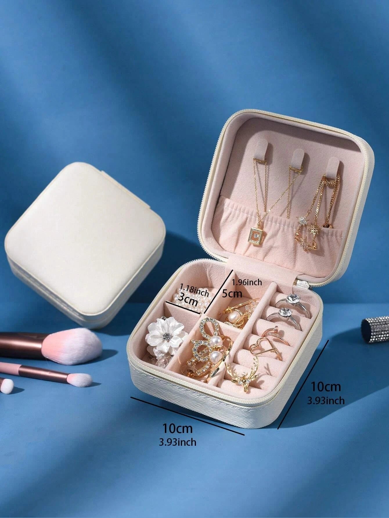1 Pieza Caja De Almacenamiento De Joyas De Pu Sin Diseño, Caja De Almacenamiento De Joyas A Prueba De Polvo Para Uso Doméstico, Caja De Joyas Portátil De Gran Capacidad Para Viajes, Regalo Para El Día De San Valentín