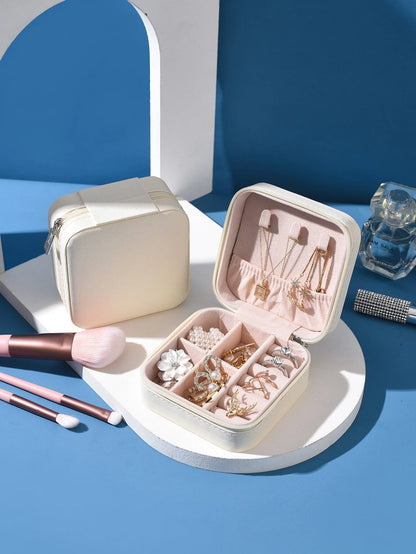 1 Pieza Caja De Almacenamiento De Joyas De Pu Sin Diseño, Caja De Almacenamiento De Joyas A Prueba De Polvo Para Uso Doméstico, Caja De Joyas Portátil De Gran Capacidad Para Viajes, Regalo Para El Día De San Valentín