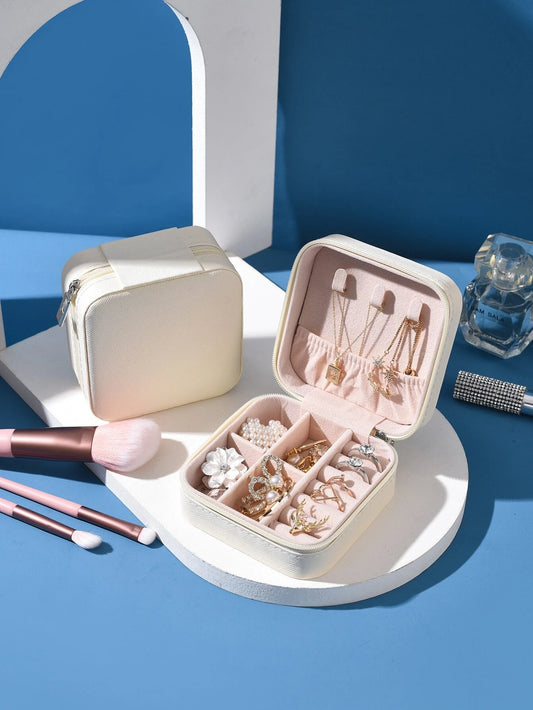 1 Pieza Caja De Almacenamiento De Joyas De Pu Sin Diseño, Caja De Almacenamiento De Joyas A Prueba De Polvo Para Uso Doméstico, Caja De Joyas Portátil De Gran Capacidad Para Viajes, Regalo Para El Día De San Valentín