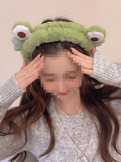 1 Pieza Cinta De Baño Verde, Bonita Cinta De Pelo De Maquillaje Facial De Felpa De Diseño De Rana De Poliéster Lindo Para Baño