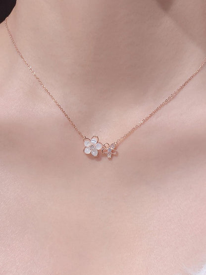 1 Pieza Collar De Acero Inoxidable Dulce Con Flores De Cerezo Y Perlas Blancas Falsas Para Mujeres