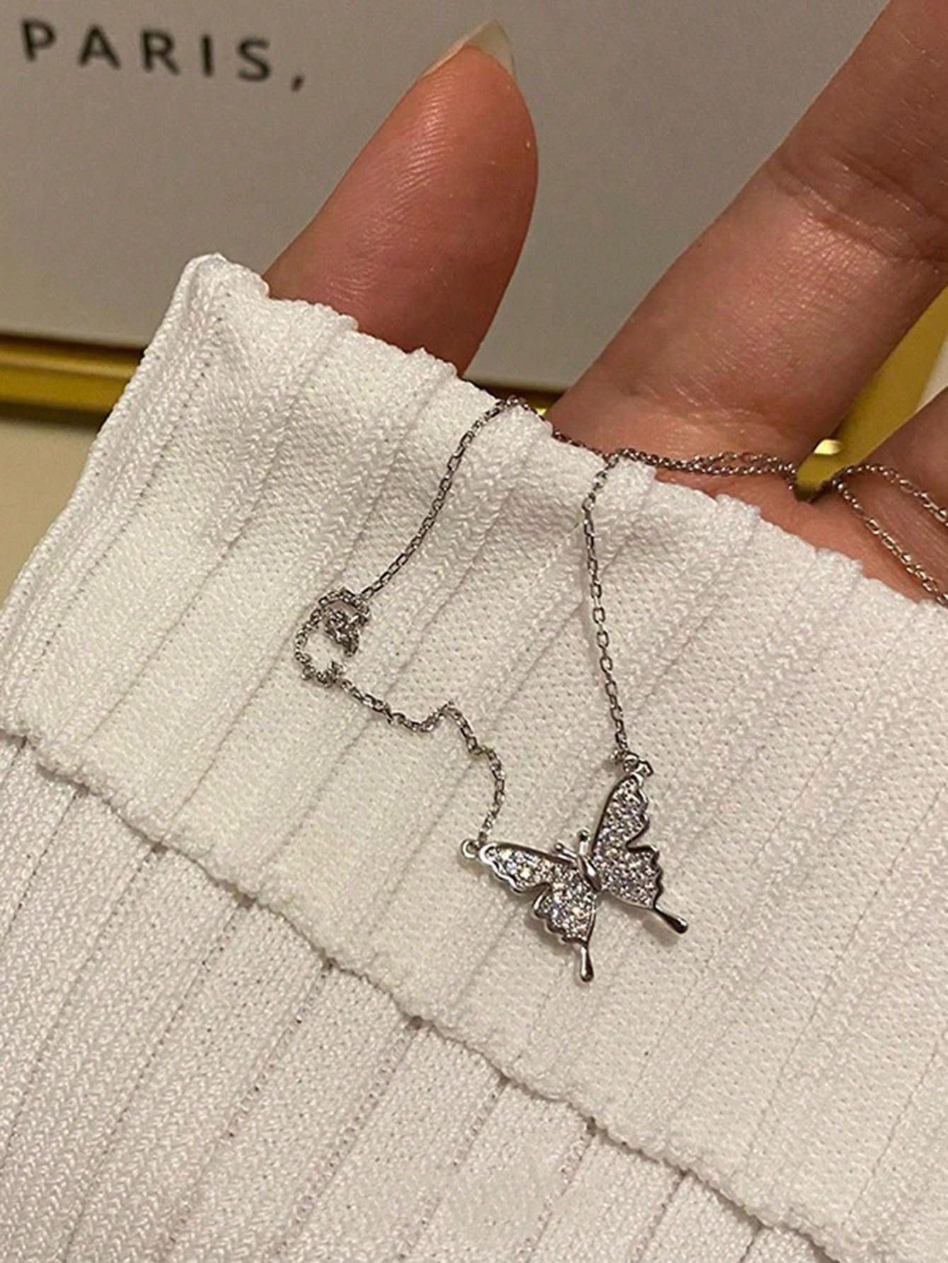 1 Pieza Collar De Cuello De Mariposa De Acero Inoxidable Para Mujeres