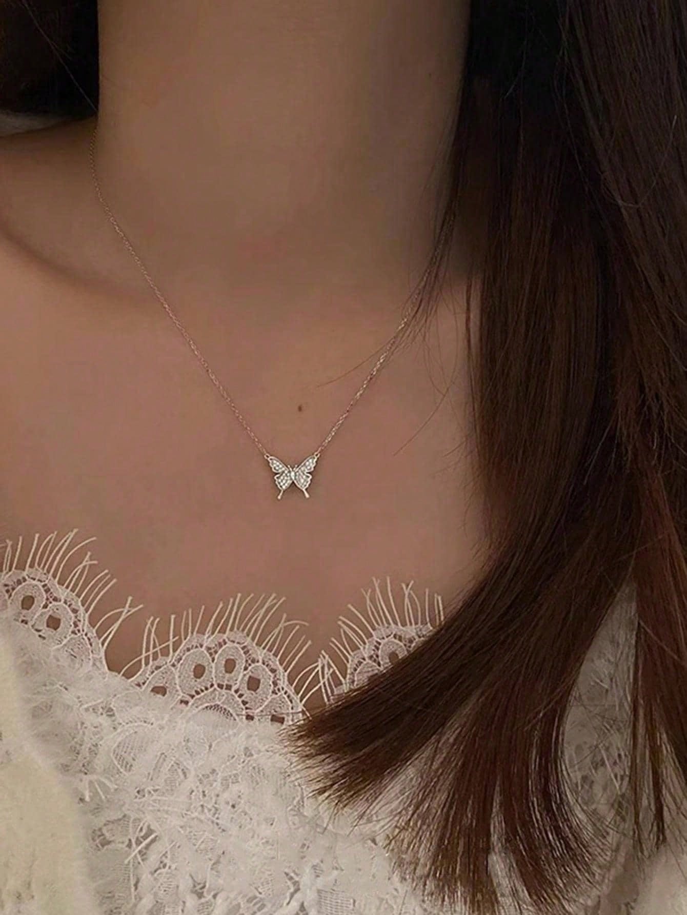 1 Pieza Collar De Cuello De Mariposa De Acero Inoxidable Para Mujeres
