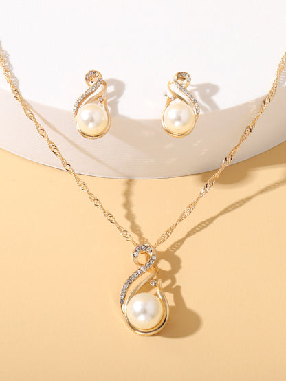 1 Pieza Encantador Collar Con Colgante Con Forma De Gota De Agua Con Rhinestone Y Perlas Falsas Y 1 Par De Aretes, Regalo De Cumpleaños/festival Para Mujeres