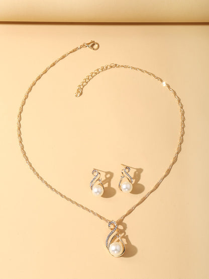 1 Pieza Encantador Collar Con Colgante Con Forma De Gota De Agua Con Rhinestone Y Perlas Falsas Y 1 Par De Aretes, Regalo De Cumpleaños/festival Para Mujeres