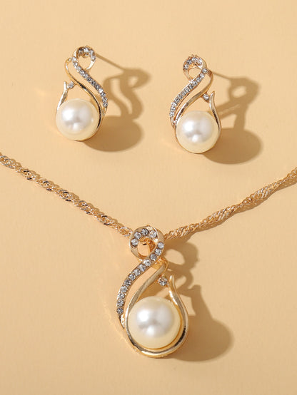 1 Pieza Encantador Collar Con Colgante Con Forma De Gota De Agua Con Rhinestone Y Perlas Falsas Y 1 Par De Aretes, Regalo De Cumpleaños/festival Para Mujeres