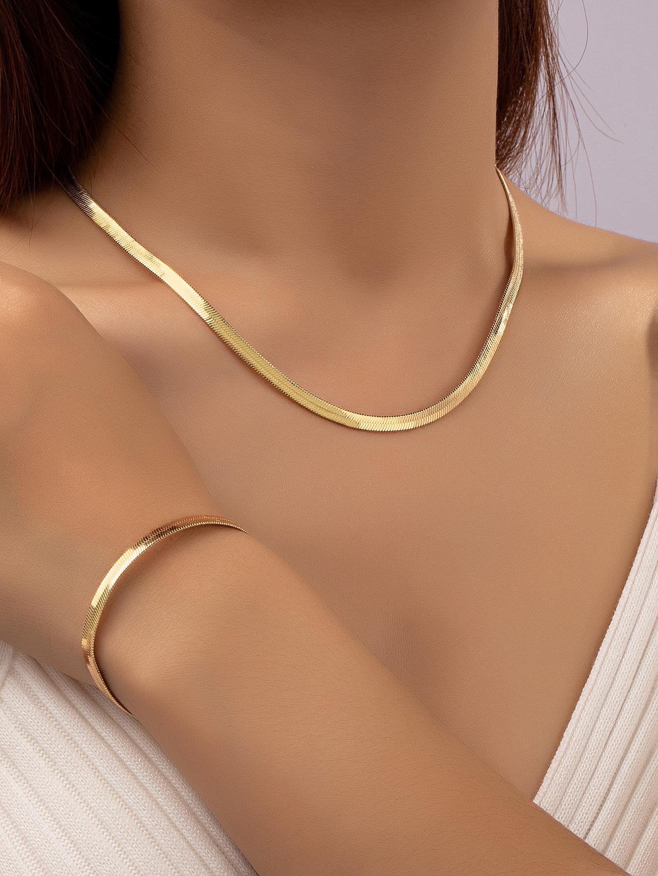 1 Set de Conjunto de Joyas de Brazalete y Collar de Cadena de Metal Minimalista para Mujer