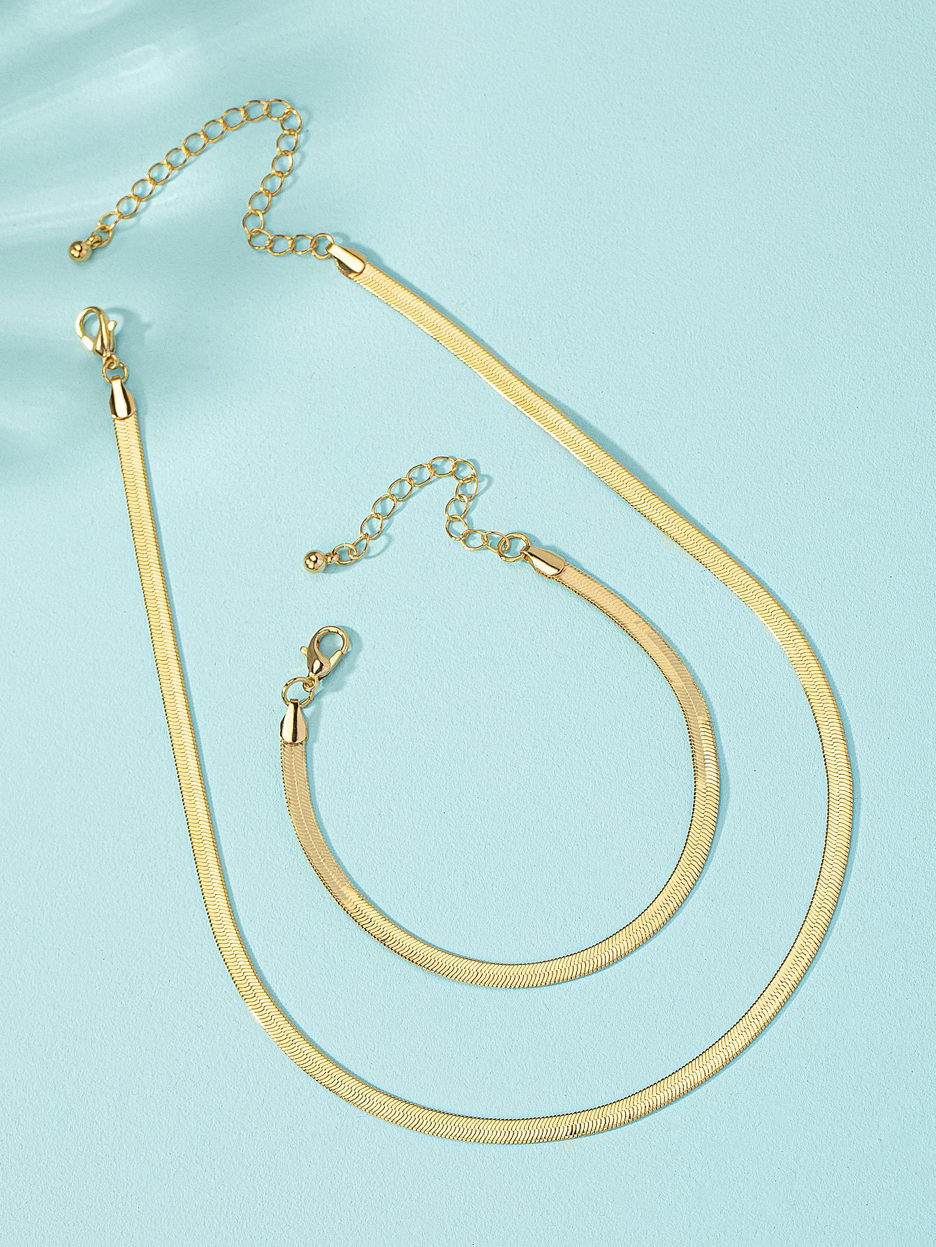 1 Set de Conjunto de Joyas de Brazalete y Collar de Cadena de Metal Minimalista para Mujer